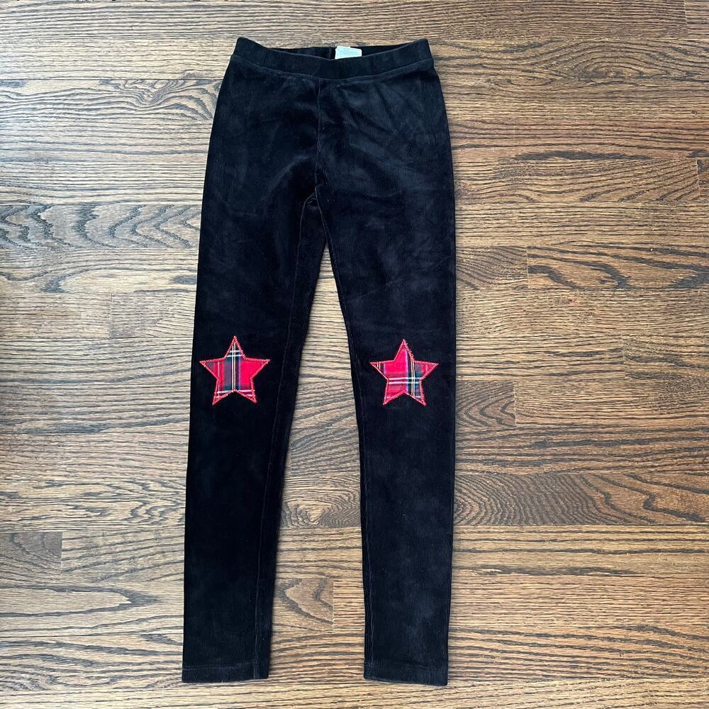J.Crew Crewcuts Tartan Plaid Tween Girl Black Velour Leggings with Star Patch 10
